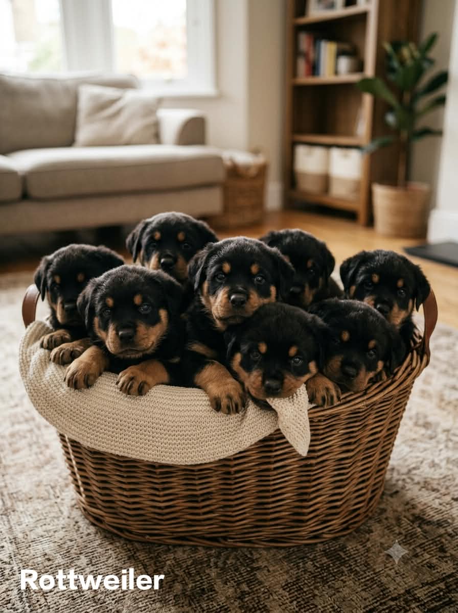 8800539300 Cute Puppy Rottweilers are a large dog breed with a broad head, short fur, and wide-set eyes. - Dog in Panaji