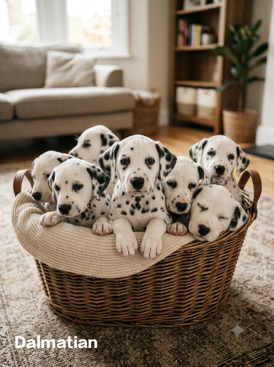 9411137110 The Dalmatian is a breed of dog with a white coat marked with dark-coloured spots. - Dog in Thiruvananthapuram